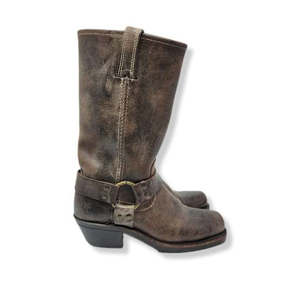 Frye Shoes - Frye Harness 12R Boots Brown Leather Textured Square Toe Cowboy Western Size 6